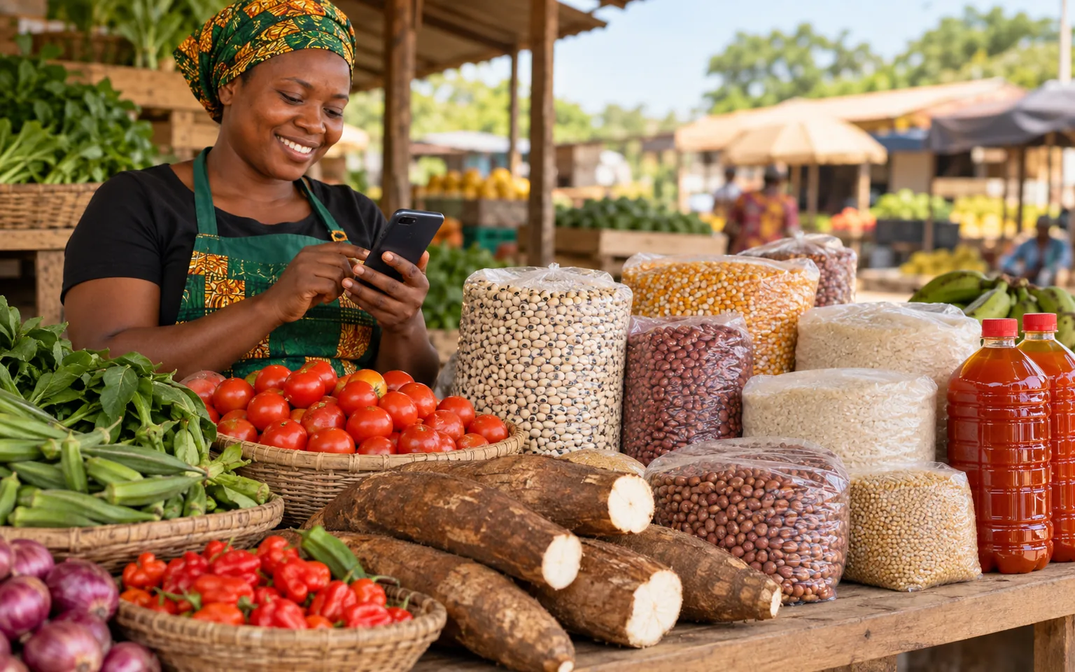 Foodstuff arranged for marketplace buying and selling in Abuja